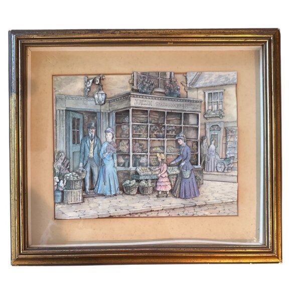 Vintage Anton Pieck Framed 3D Artwork: Victorian Greengrocer Scene With Glass & - Picture 1 of 12